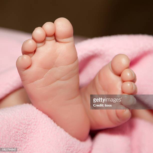 close-up dos pés de bebê recém-nascido - beautiful barefoot girls - fotografias e filmes do acervo