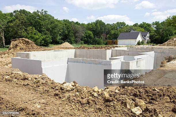 new home construction foundation with waterproofing - basement stock pictures, royalty-free photos & images