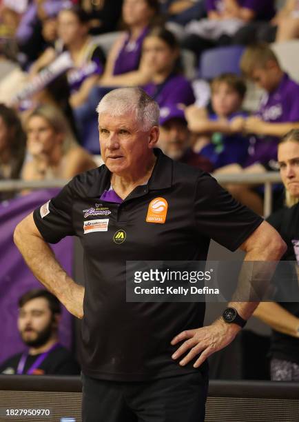 Chris Lucas, Coach of the Boomers looks on during the WNBL match between Melbourne Boomers and Perth Lynx at Melbourne Sports Centres - Parkville, on...