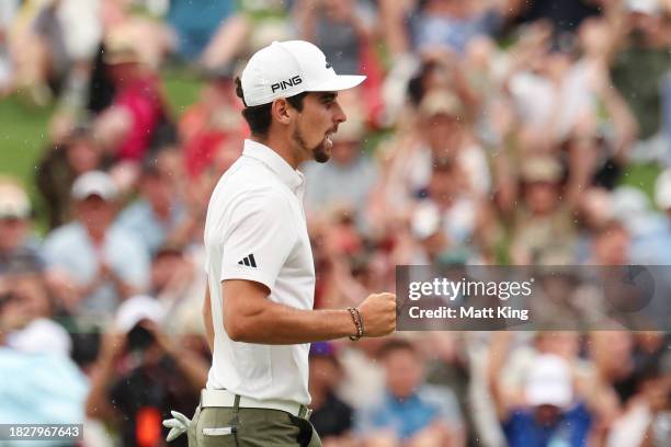 Joaquin Niemann of Chile celebrates winning the Men's ISPS HANDA Australian Open in the 2nd playoff hole against Rikuya Hoshino of Japan during the...