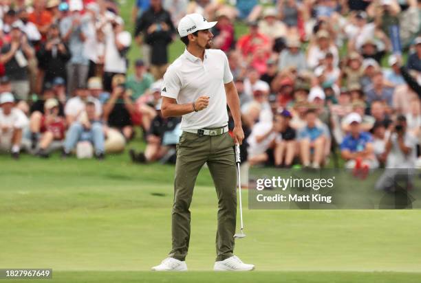 Joaquin Niemann of Chile celebrates winning the Men's ISPS HANDA Australian Open in the 2nd playoff hole against Rikuya Hoshino of Japan during the...