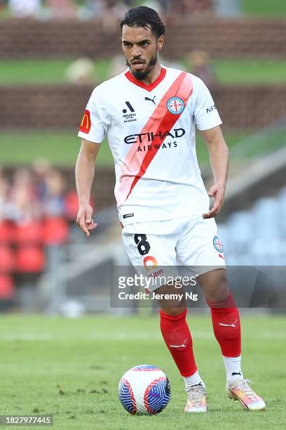 Hamza Sakhi of Melbourne City looks to pass during the A-League Men round six match between Newcastle Jets and Melbourne City at McDonald Jones...