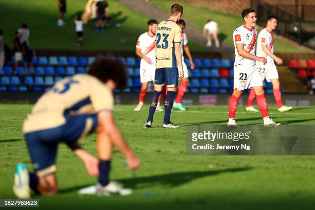 Alessandro Lopane of Melbourne City reacts at full time after the A-League Men round six match between Newcastle Jets and Melbourne City at McDonald...
