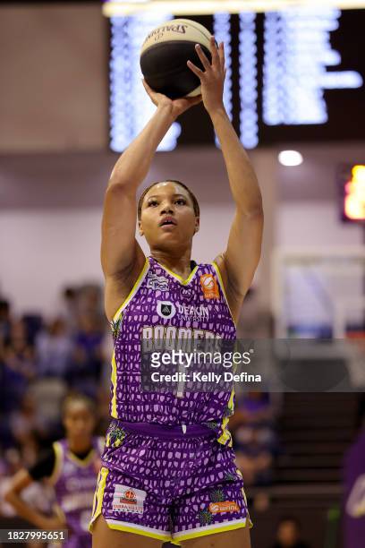 Naz Hillmon of the Boomers shoots during the WNBL match between Melbourne Boomers and Perth Lynx at Melbourne Sports Centres - Parkville, on December...
