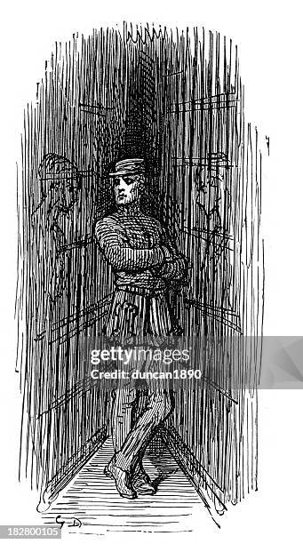 victorian london - newgate turnkey - prison cell uk stock illustrations