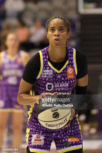 Jordin Canada of the Boomers shoots during the WNBL match between Melbourne Boomers and Perth Lynx at Melbourne Sports Centres - Parkville, on...