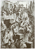 Conquest of Antioch in 1098, first crusade, lithograph, published 1852