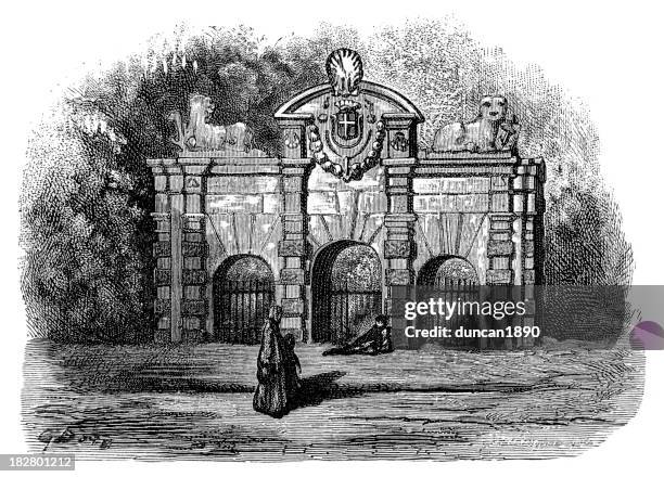 victorian london - buckingham gate - buckingham palace illustration stock illustrations
