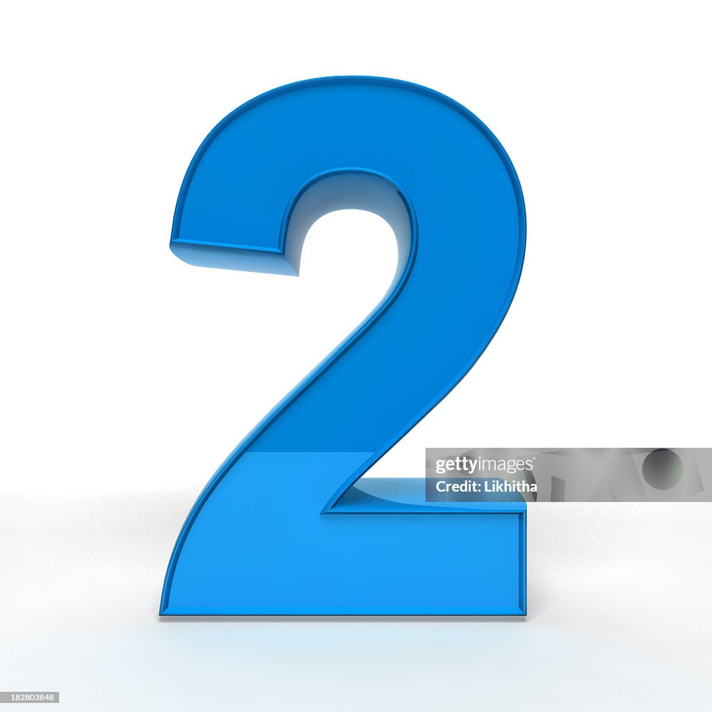 Illustration of a blue number 2 in 3D
