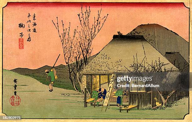 bildbanksillustrationer, clip art samt tecknat material och ikoner med japanese woodblock print by hiroshige - träsnitt