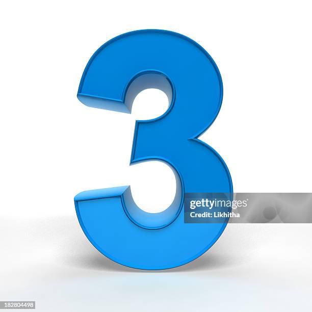 large 3d model of a blue number three - third stock pictures, royalty-free photos & images