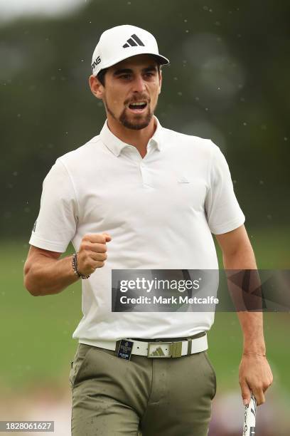 Joaquin Niemann of Chile celebrates winning the Men's ISPS HANDA Australian Open in the 2nd playoff hole against Rikuya Hoshino of Japan during the...