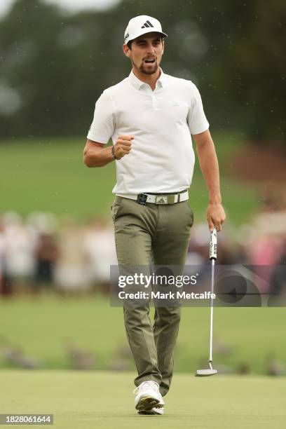 Joaquin Niemann of Chile celebrates winning the Men's ISPS HANDA Australian Open in the 2nd playoff hole against Rikuya Hoshino of Japan during the...