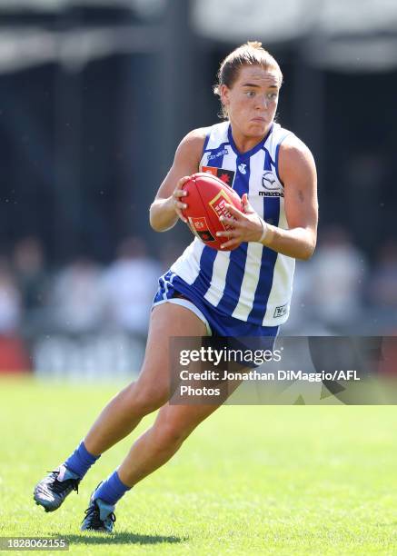 Mia King of the Kangaroos in action during the AFLW Grand Final match between North Melbourne Tasmania Kangaroos and Brisbane Lions at Ikon Park, on...