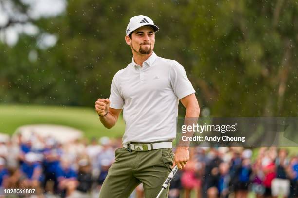 Joaquin Niemann of Chile celebrates winning the Men's ISPS HANDA Australian Open in the 2nd playoff hole against Rikuya Hoshino of Japan during the...