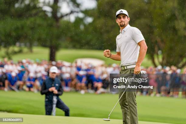 Joaquin Niemann of Chile celebrates winning the Men's ISPS HANDA Australian Open in the 2nd playoff hole against Rikuya Hoshino of Japan during the...