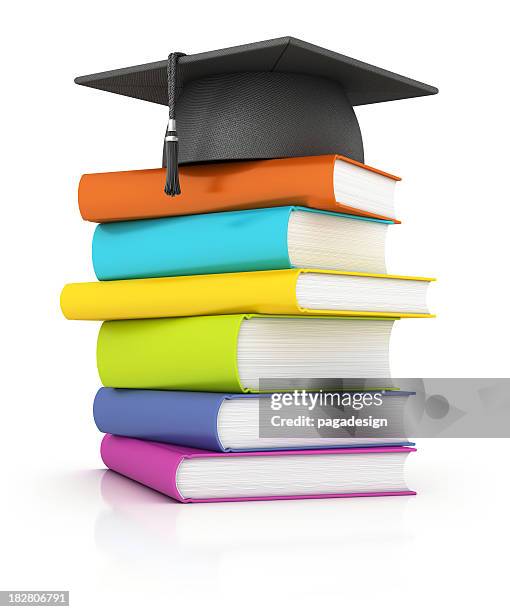 books with mortar board - school dropout stock pictures, royalty-free photos & images