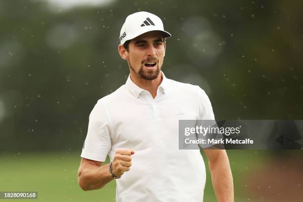 Joaquin Niemann of Chile celebrates winning the Men's ISPS HANDA Australian Open in the 2nd playoff hole against Rikuya Hoshino of Japan during the...