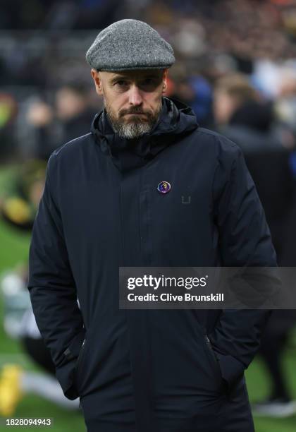 Erik ten Hag, Manager of Manchester United, prior to the Premier League match between Newcastle United and Manchester United at St. James Park on...