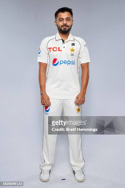 Saud Shakeel poses during the Pakistan 2023-24 Australian Tour Test squad headshots session on December 02, 2023 in Canberra, Australia.