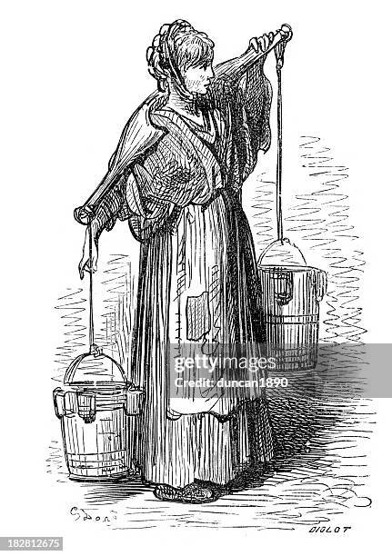 victorian london - the milkwoman - milkman uk stock illustrations