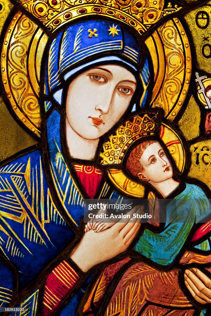Stained Glass Mary And Jesus Stockfoto Getty Images Stained glass mary and jesus stockfoto getty images