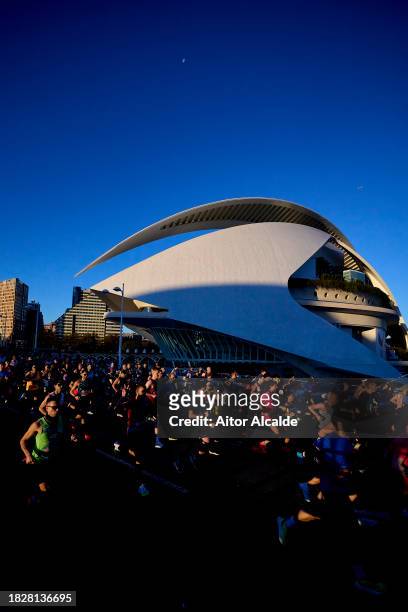 Athletes leaves the start line of the 2023 Valencia Marathon Trinidad Alfonso on December 03, 2023 in Valencia, Spain.