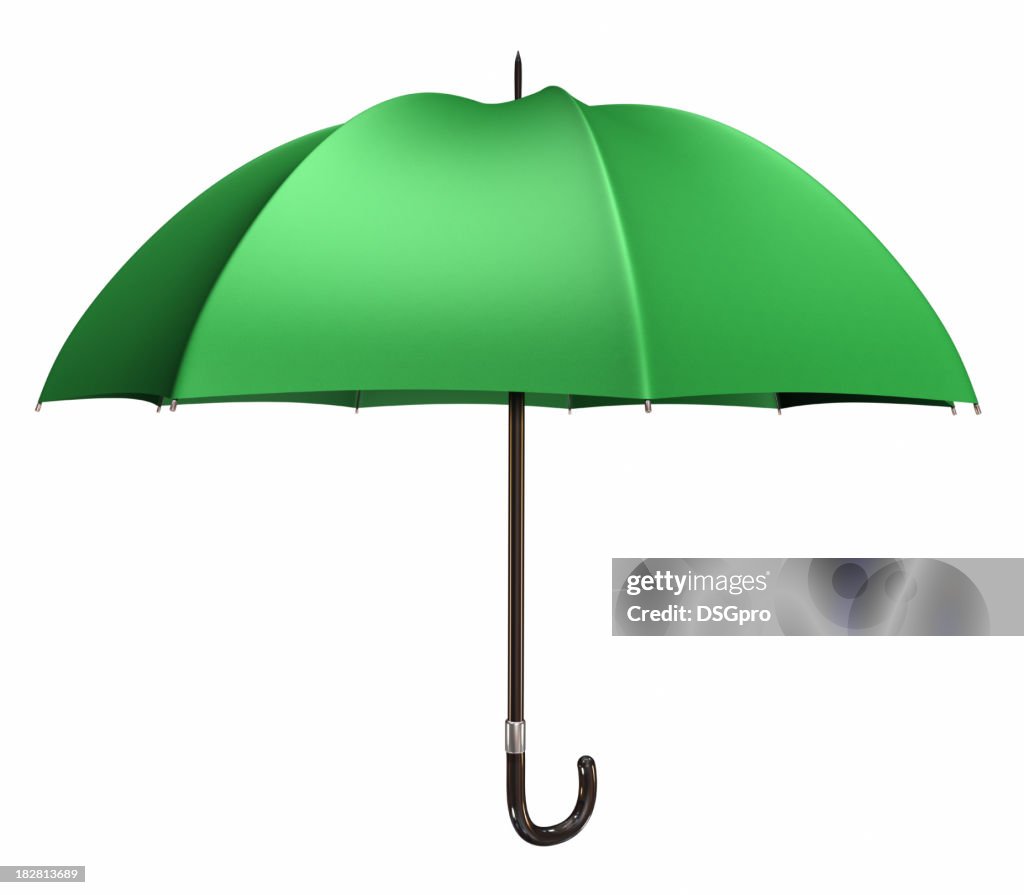 Isolated green umbrella with black handle