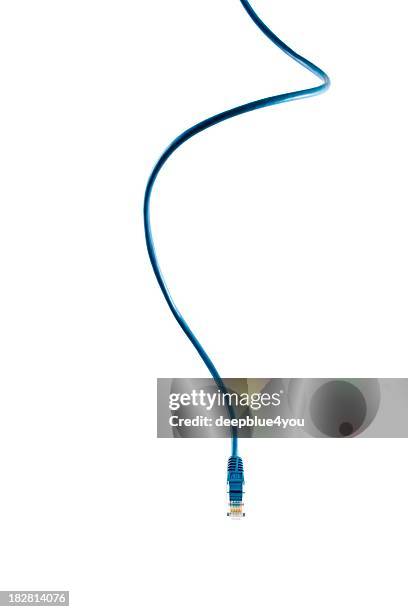 hanging down blue network cable on white - wire stock pictures, royalty-free photos & images