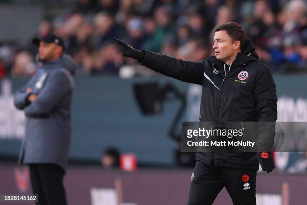 Paul Heckingbottom, Manager of Sheffield United, reacts during the Premier League match between Burnley FC and Sheffield United at Turf Moor on...
