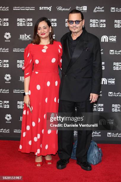 Huma Jamil Babar and Johnny Depp attend the Opening Night screening of "HWJN" at the Red Sea International Film Festival 2023 on November 30, 2023 in...