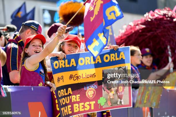 Lions fans show their support during the AFLW Grand Final match between North Melbourne Tasmania Kangaroos and Brisbane Lions at Ikon Park, on...