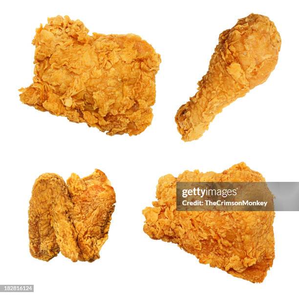gebratenes huhn isoliert collection angebot - frittiertes hähnchen stock-fotos und bilder