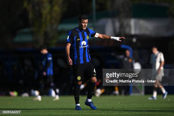 Aleksandar Stankovic of FC Internazionale U19 gestures, in action during the Primavera 1 match between FC Internazionale U19 and AS Roma U19 at...