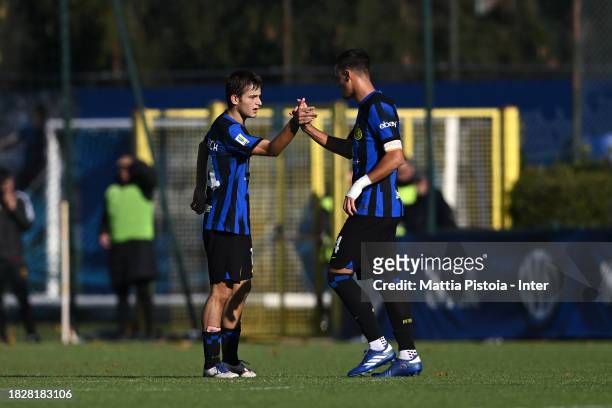 Thomas Berenruch of FC Internazionale U19 celebrates after scoring the first goal with Aleksandar Stankovic of FC Internazionale U19 during the...