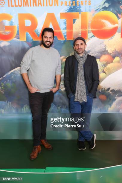 Guylo Homsy and Benjamin Renner attend the "Migration" Premiere at Cinema UGC Normandie on December 03, 2023 in Paris, France.