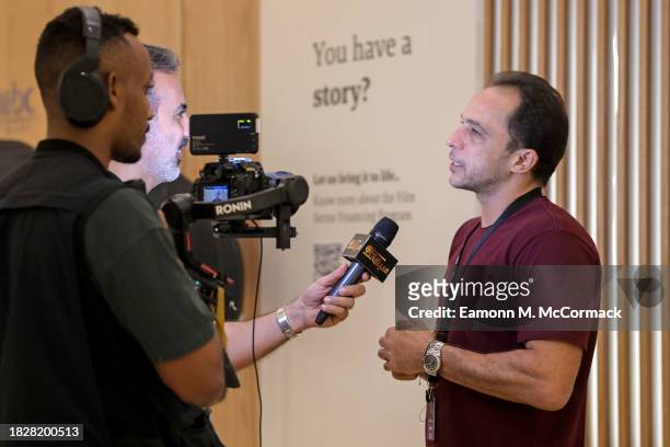 Reporter does a piece to camera at the Red Sea International Film Festival 2023 on December 03, 2023 in Jeddah, Saudi Arabia.