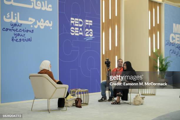 Guest being interviewed in the general area at the Red Sea International Film Festival 2023 on December 03, 2023 in Jeddah, Saudi Arabia.