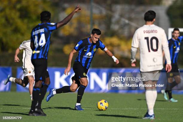Aleksandar Stankovic of FC Internazionale U19 in action during the Primavera 1 match between FC Internazionale U19 and AS Roma U19 at Konami Youth...