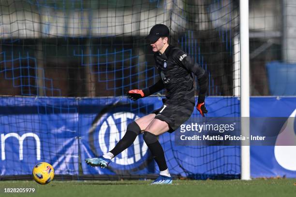 Alessandro Calligaris of FC Internazionale U19 in action during the Primavera 1 match between FC Internazionale U19 and AS Roma U19 at Konami Youth...