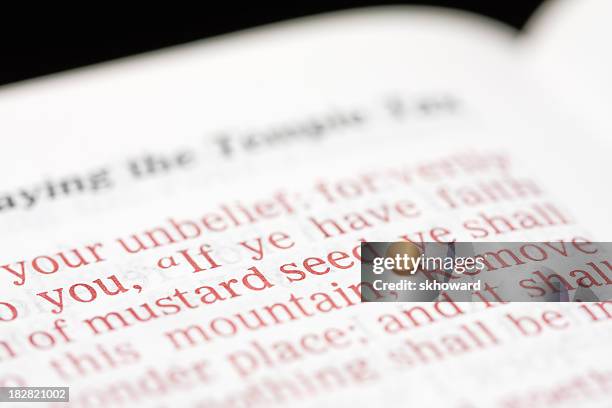 mustard seed of faith with bible text - mustard seed plant stock pictures, royalty-free photos & images