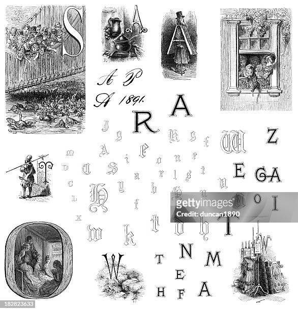 retro alphabet letters - lettre t stock illustrations