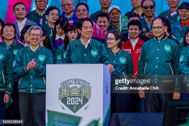 S presidential candidate, Lai Ching-te, gives a spech during the Opening of Lai Ching-te’s National and Taipei City Campaign Headquarters on December...