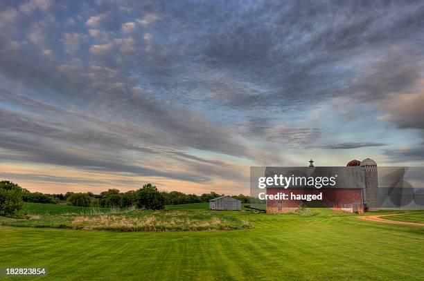 red barn - farm sunset stock pictures, royalty-free photos & images
