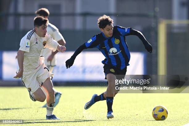Daniele Quieto of FC Internazionale U19 in action during the Primavera 1 match between FC Internazionale U19 and AS Roma U19 at Konami Youth...