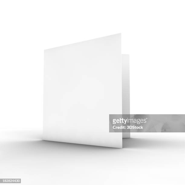 blank white bifold brochure on white - square composition stock pictures, royalty-free photos & images
