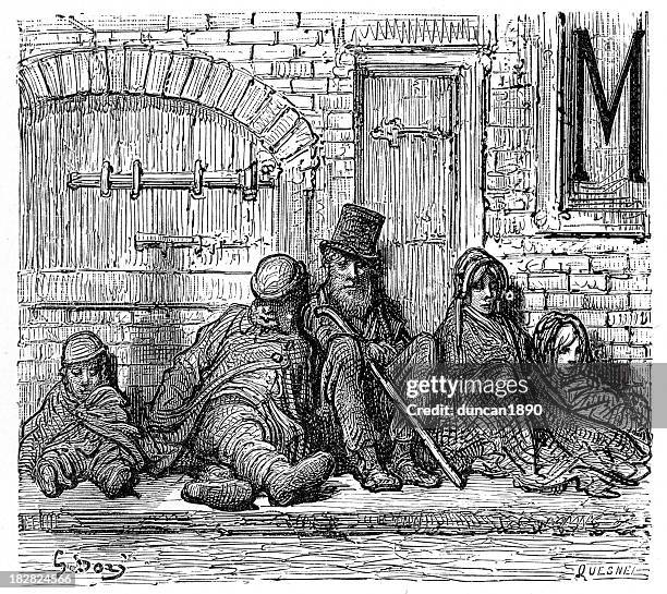 victorian london - roofless ! - poverty stock illustrations