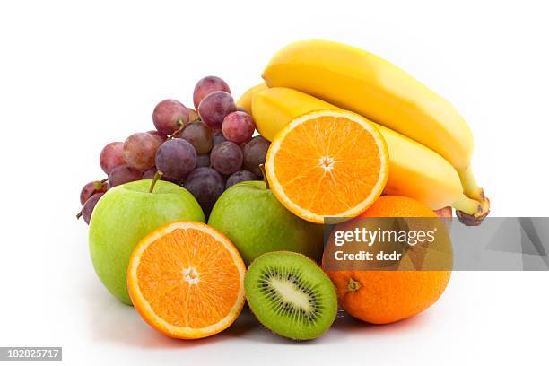 medium pile of assorted fresh and bright fruit - knaprig bildbanksfoton och bilder