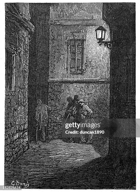 victorian london - a shady place - alley stock illustrations