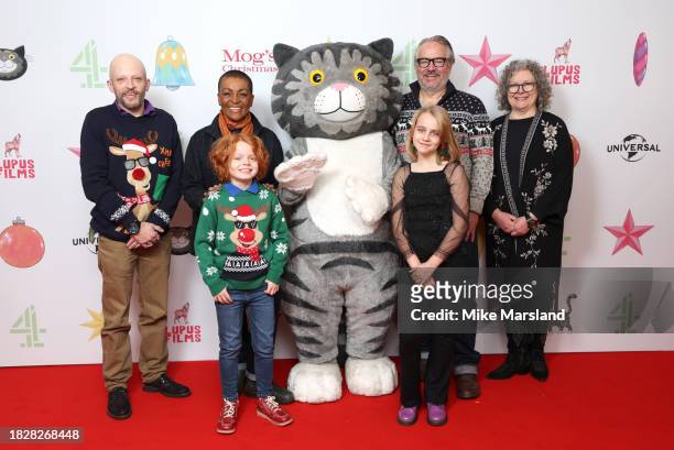 Gareth Berliner, Adjoa Andoh, Teddy Skelton, Mog, Charlie Higson, Amelie Law and Tacy Kneale attend the premiere of Channel 4's "Mog's Christmas" at...